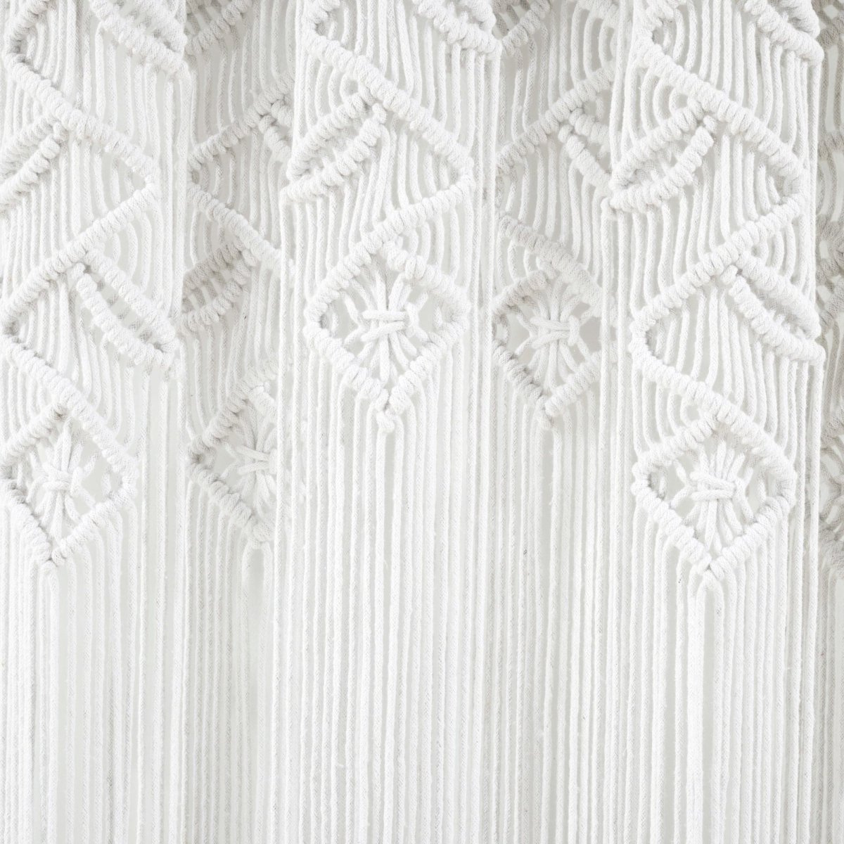 Close-up of the intricate macrame design on the Boho Macrame Leaf Cotton Window Curtain.
