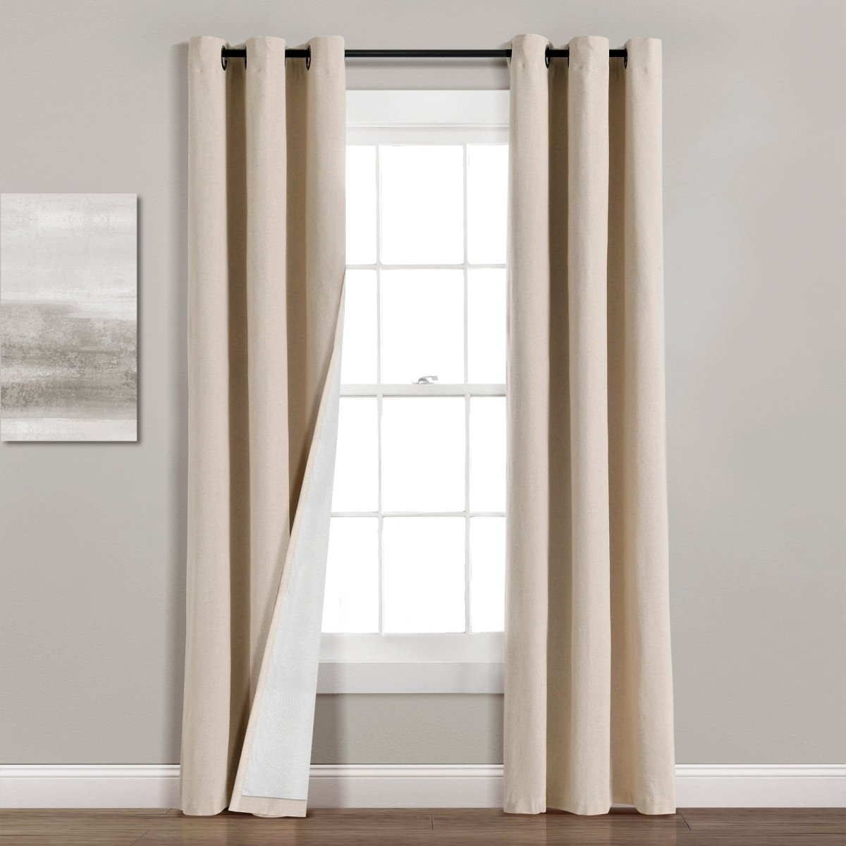 Insulated Grommet Blackout Faux Linen Window Curtain (Single Panel)