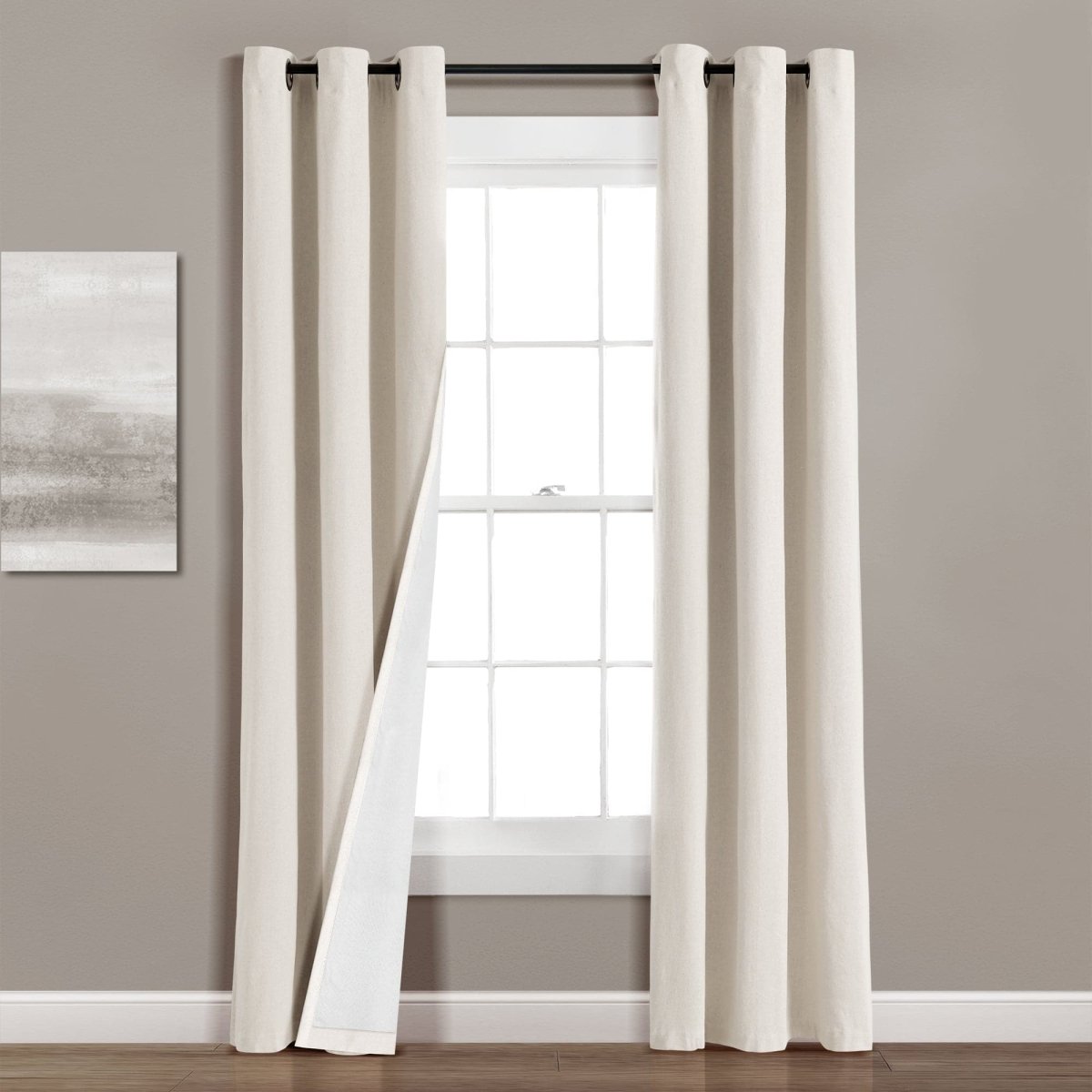 Insulated Grommet Blackout Faux Linen Window Curtain (Single Panel)