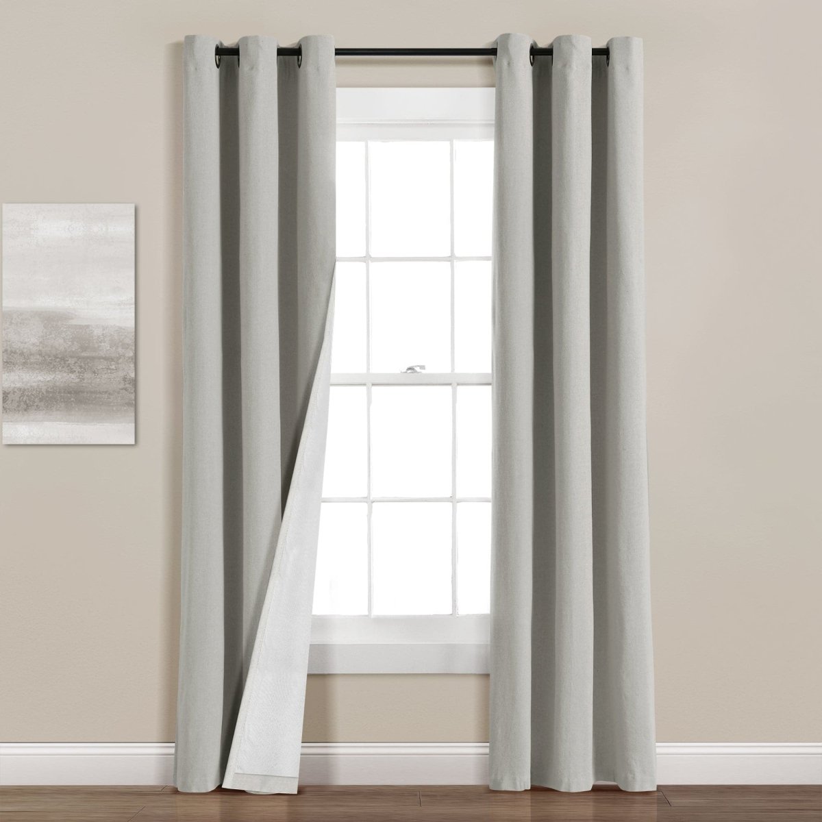 Insulated Grommet Blackout Faux Linen Window Curtain (Single Panel)