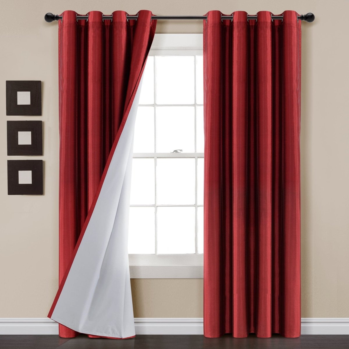 Faux Silk 100% Blackout Window Curtain Panel in red, providing complete privacy and a luxurious look for modern interiors.