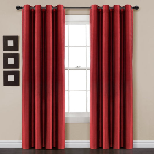 Red Faux Silk Blackout Window Curtain panels with grommets, adding elegance and privacy to home decor.