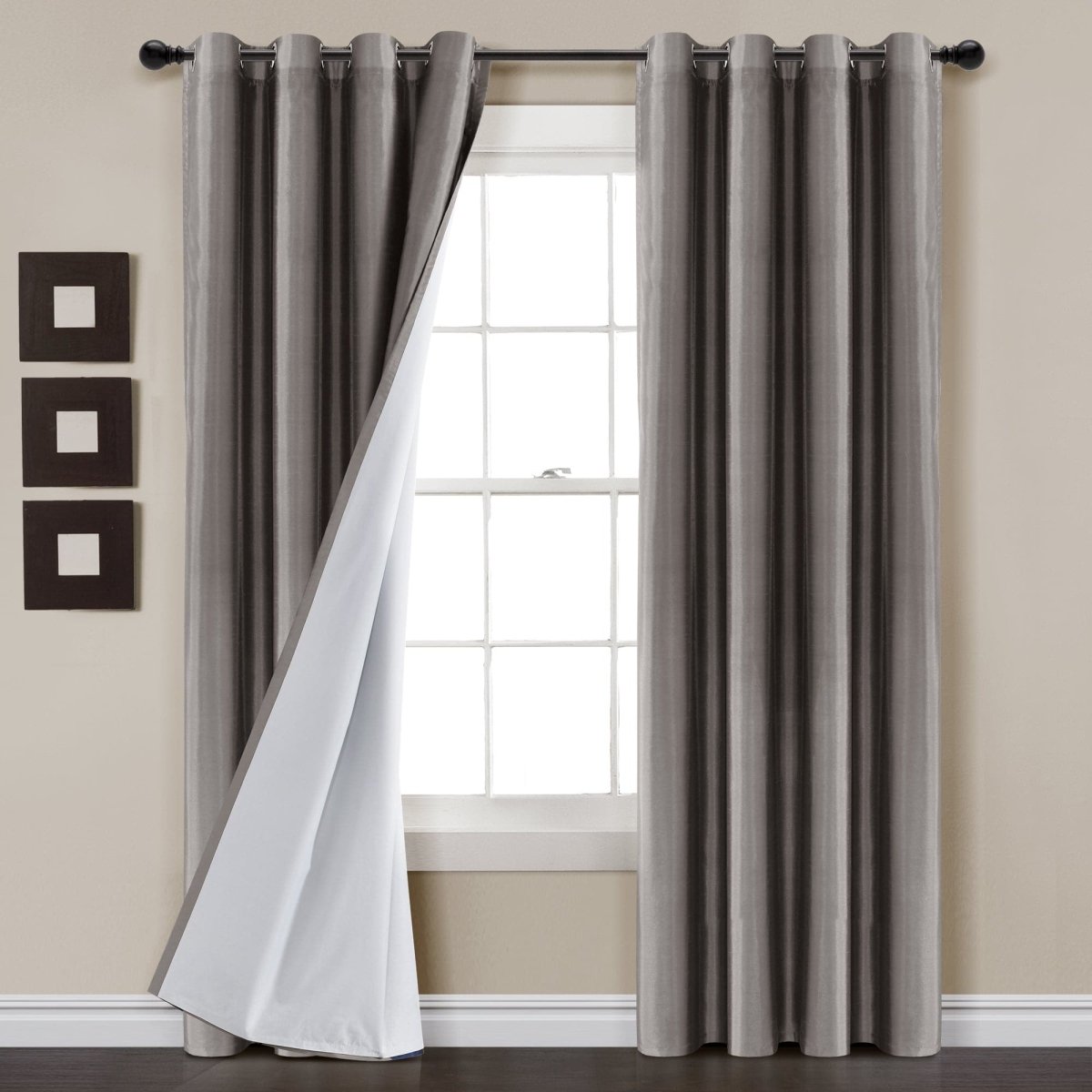Faux Silk 100% Blackout Window Curtain showcasing luxurious texture and complete privacy in a modern living space.