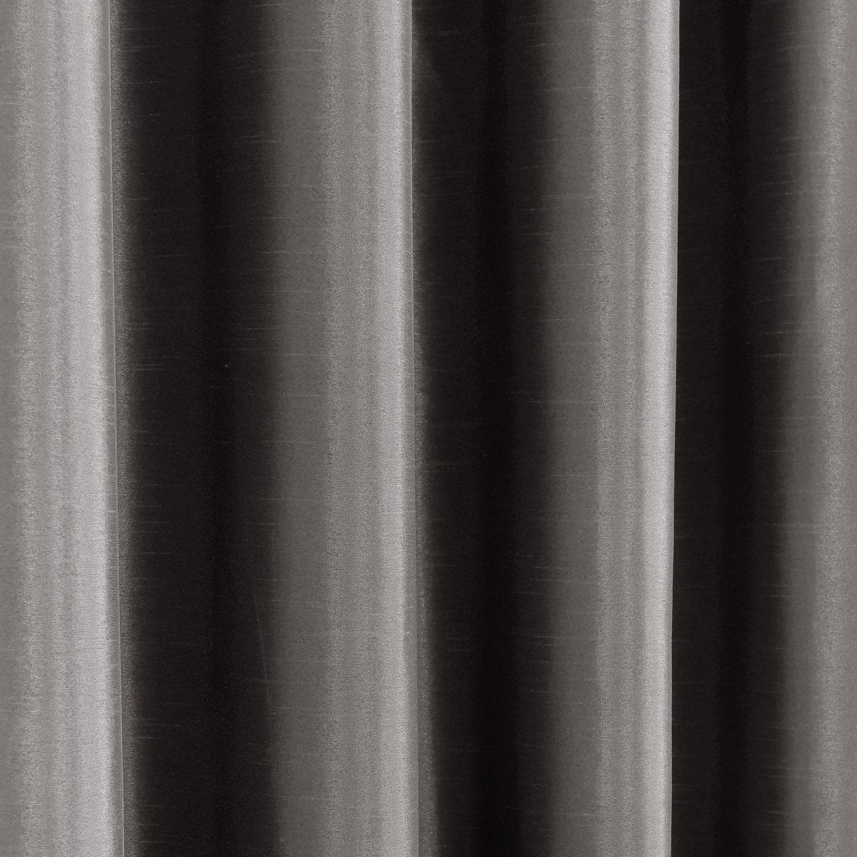 Faux Silk 100% Blackout Window Curtain fabric texture in dark gray color, showcasing luxurious smoothness and elegant draping.