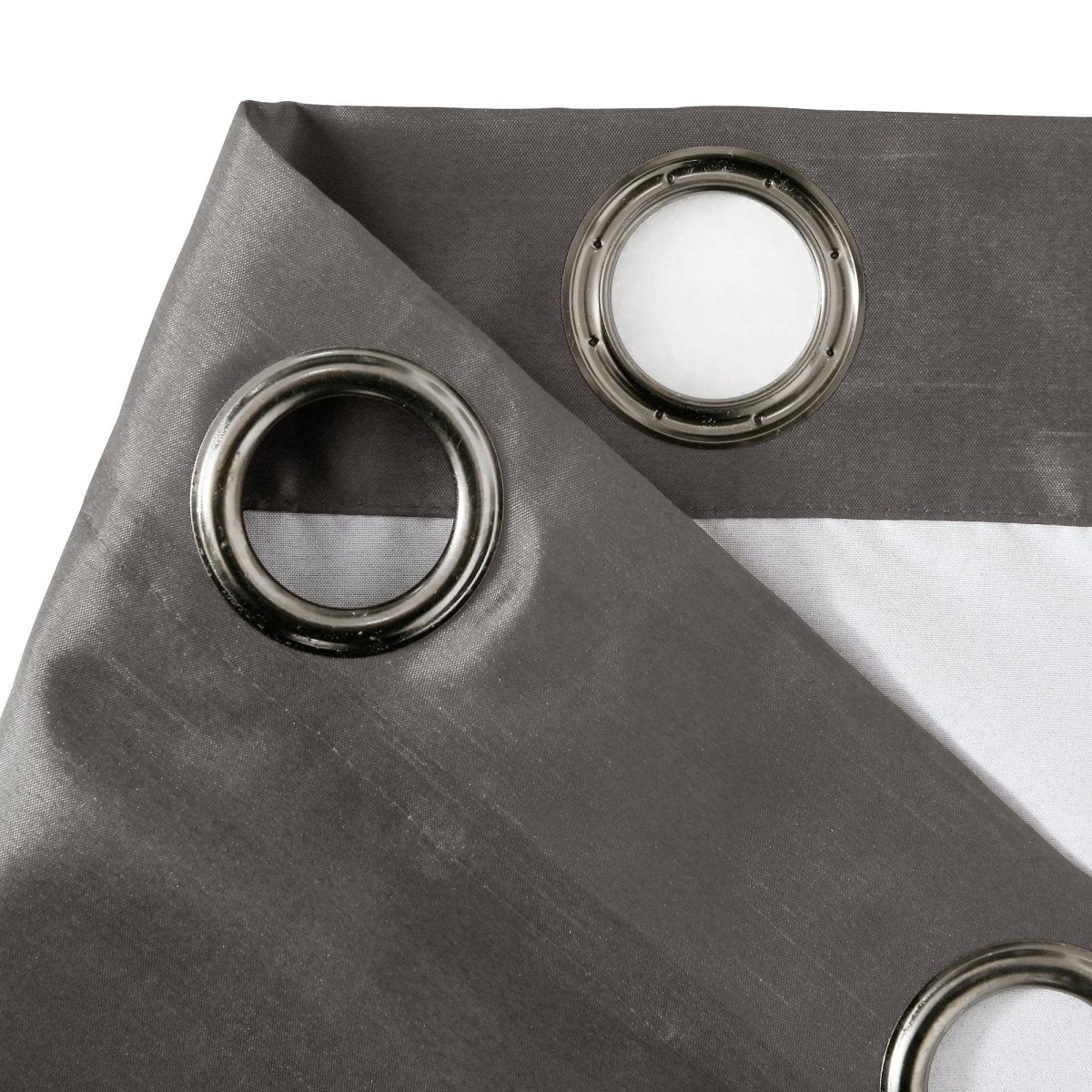Close-up of Faux Silk 100% Blackout Window Curtain panel with metal grommets for easy hanging.