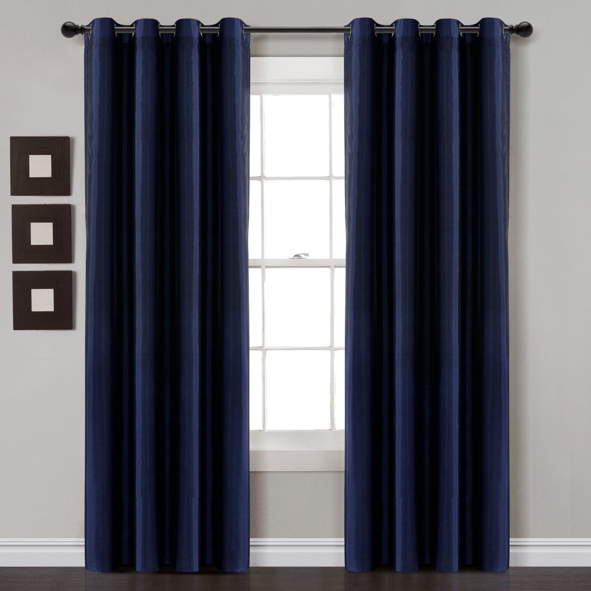 Faux Silk 100% Blackout Window Curtain in navy, offering elegance and full privacy for modern interiors.