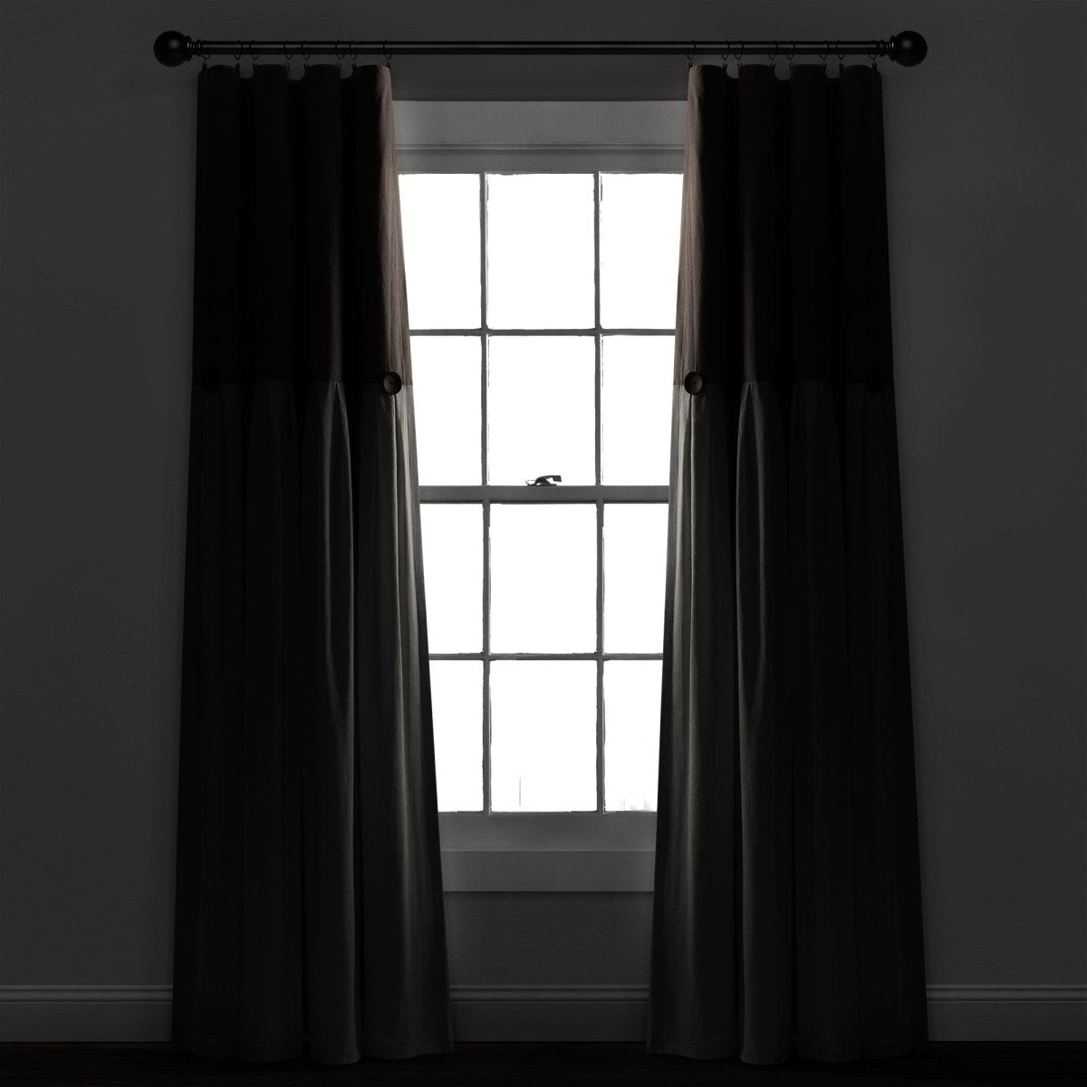 Linen Button Lined 100% Blackout Window Curtain (Single Panel)