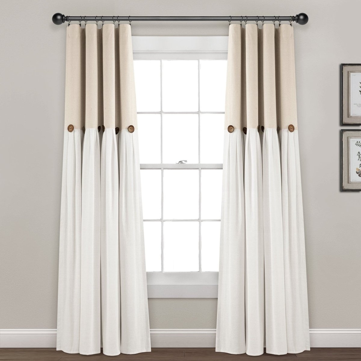 Linen Button Lined 100% Blackout Window Curtain (Single Panel)