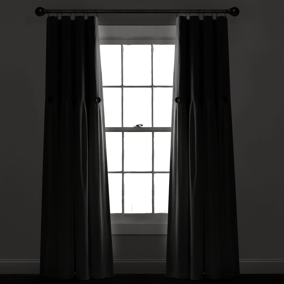 Linen Button Lined 100% Blackout Window Curtain (Single Panel)