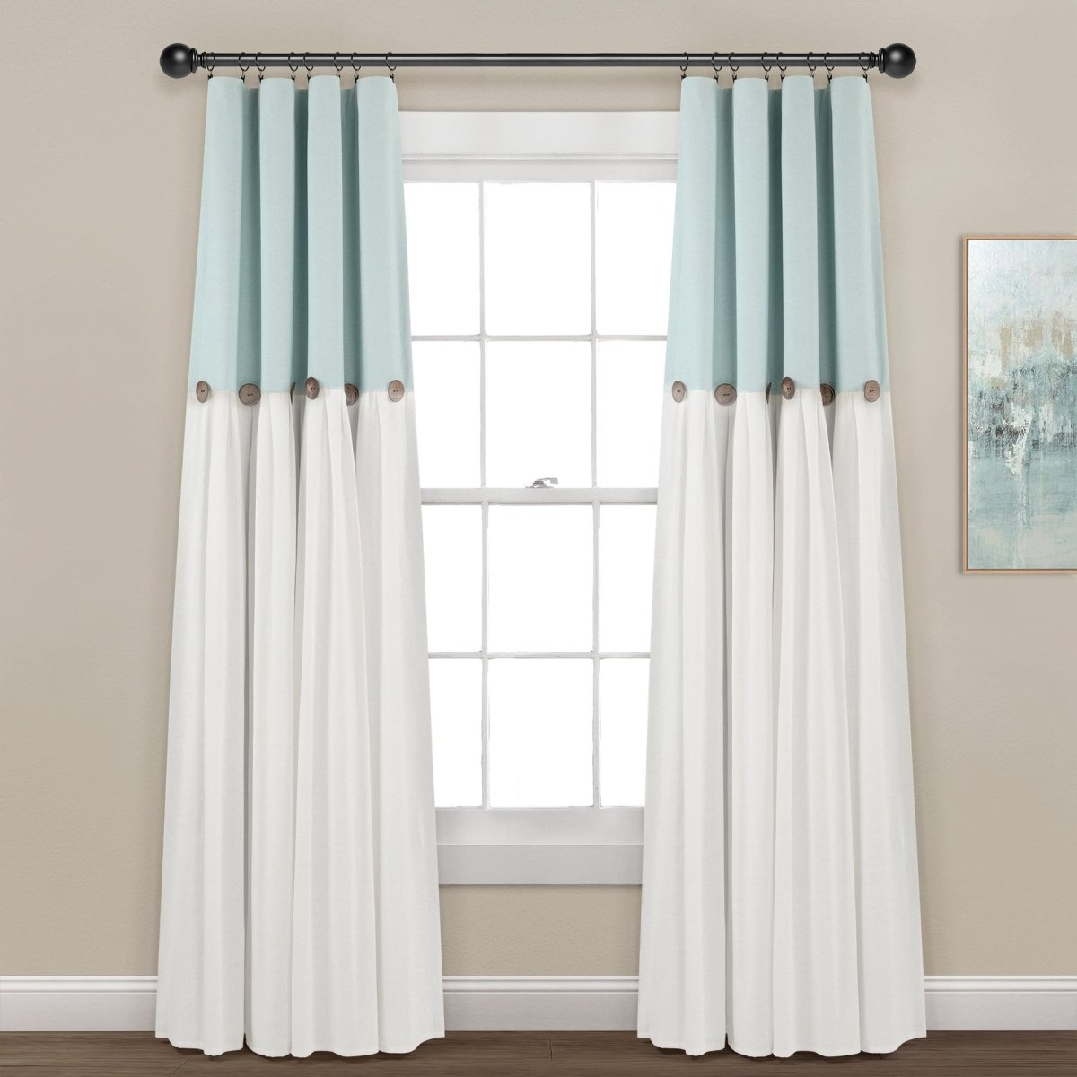 Linen Button Lined 100% Blackout Window Curtain (Single Panel)