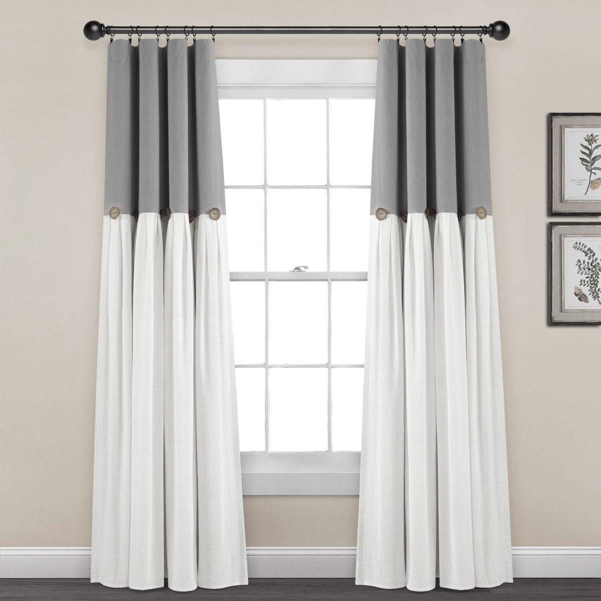 Linen Button Lined 100% Blackout Window Curtain (Single Panel)