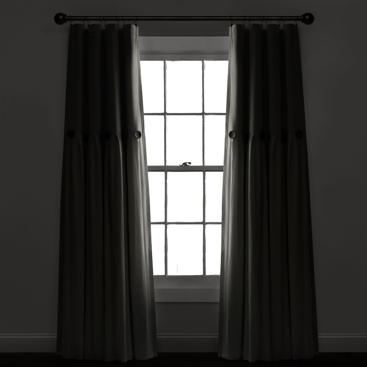 Linen Button Lined 100% Blackout Window Curtain (Single Panel)