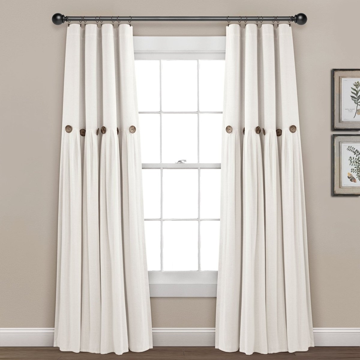 Linen Button Lined 100% Blackout Window Curtain (Single Panel)