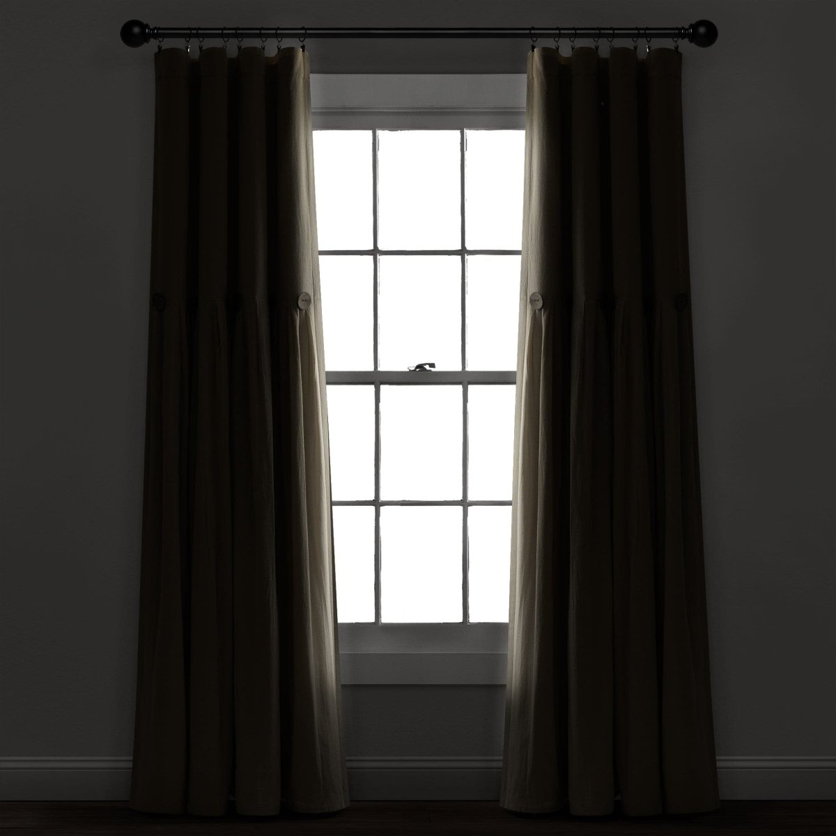 Linen Button Lined 100% Blackout Window Curtain (Single Panel)