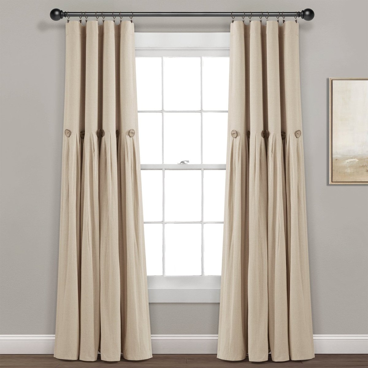 Linen Button Lined 100% Blackout Window Curtain (Single Panel)