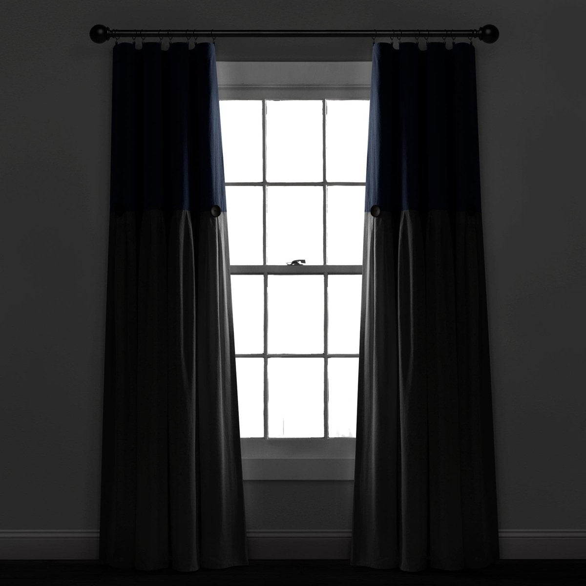 Linen Button Lined 100% Blackout Window Curtain (Single Panel)