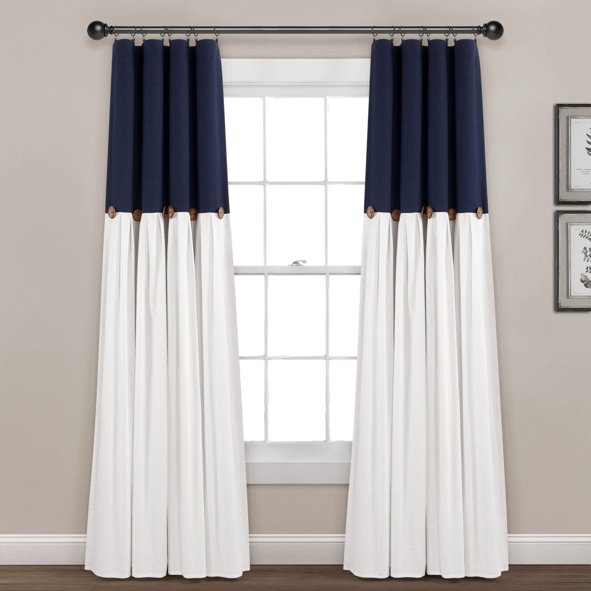 Linen Button Lined 100% Blackout Window Curtain (Single Panel)