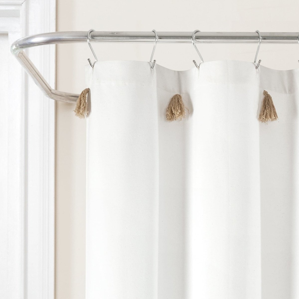 Boho Tassel Stripe Yarn Dyed Recycled Cotton Blend Shower Curtain