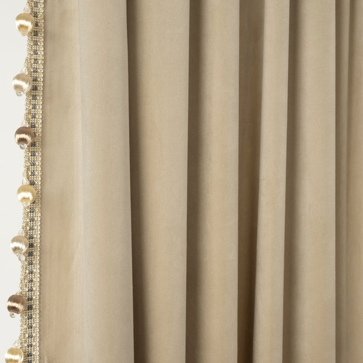 Luxury Vintage Velvet With Silky Pompom Trim Window Curtain (Single Panel)