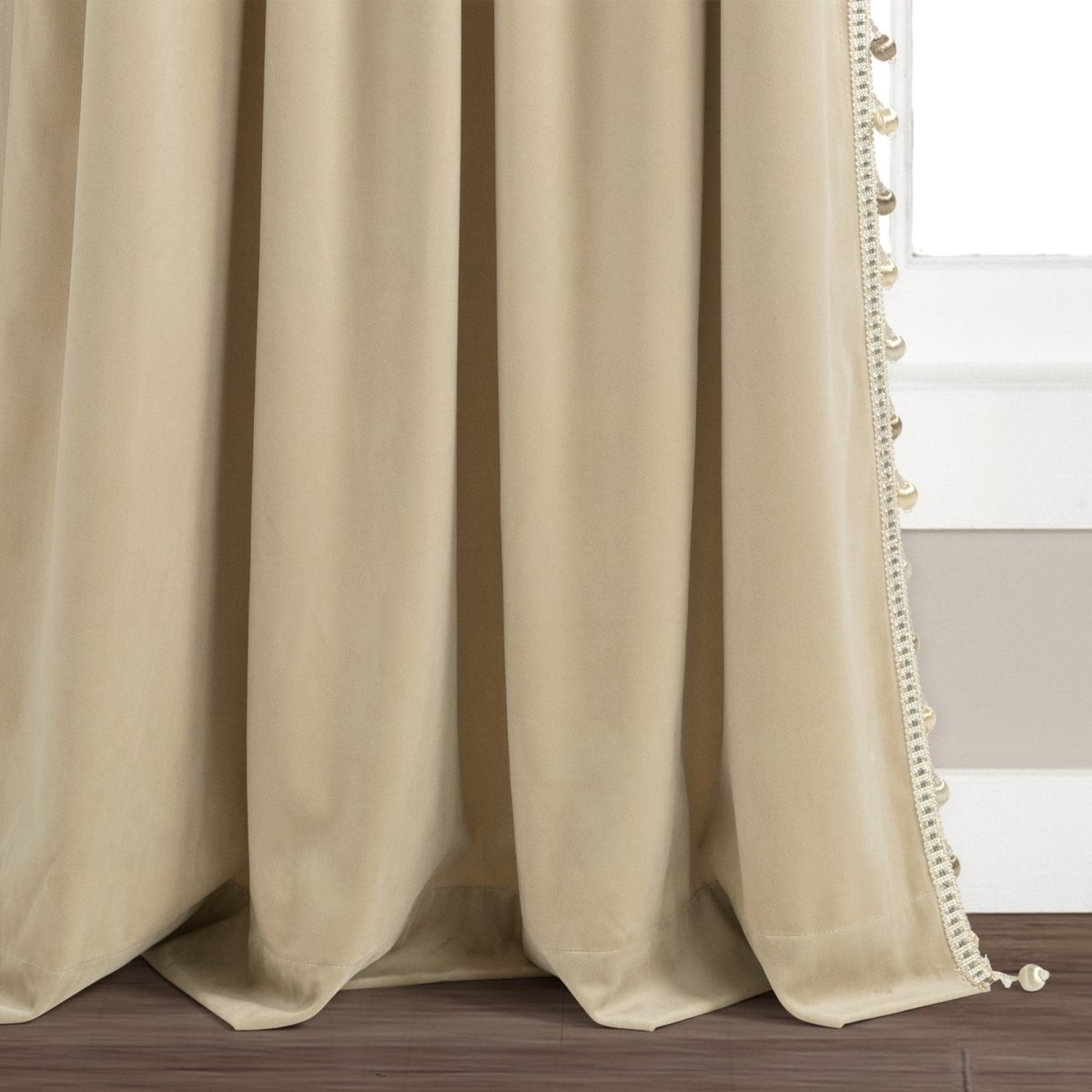 Luxury Vintage Velvet With Silky Pompom Trim Window Curtain (Single Panel)