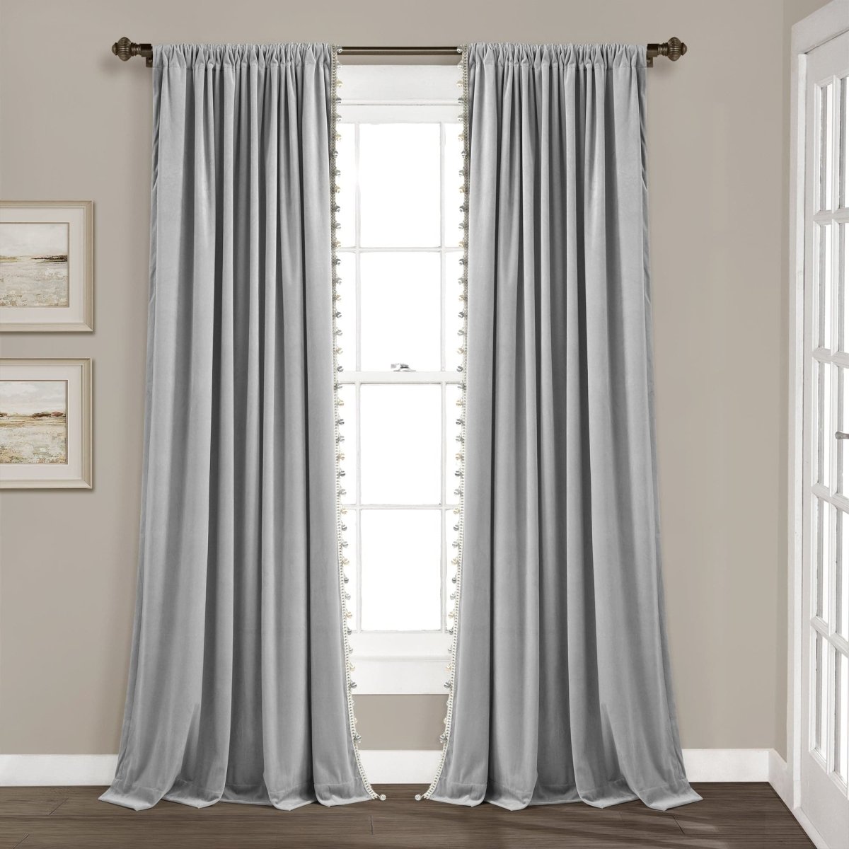 Luxury Vintage Velvet With Silky Pompom Trim Window Curtain (Single Panel)