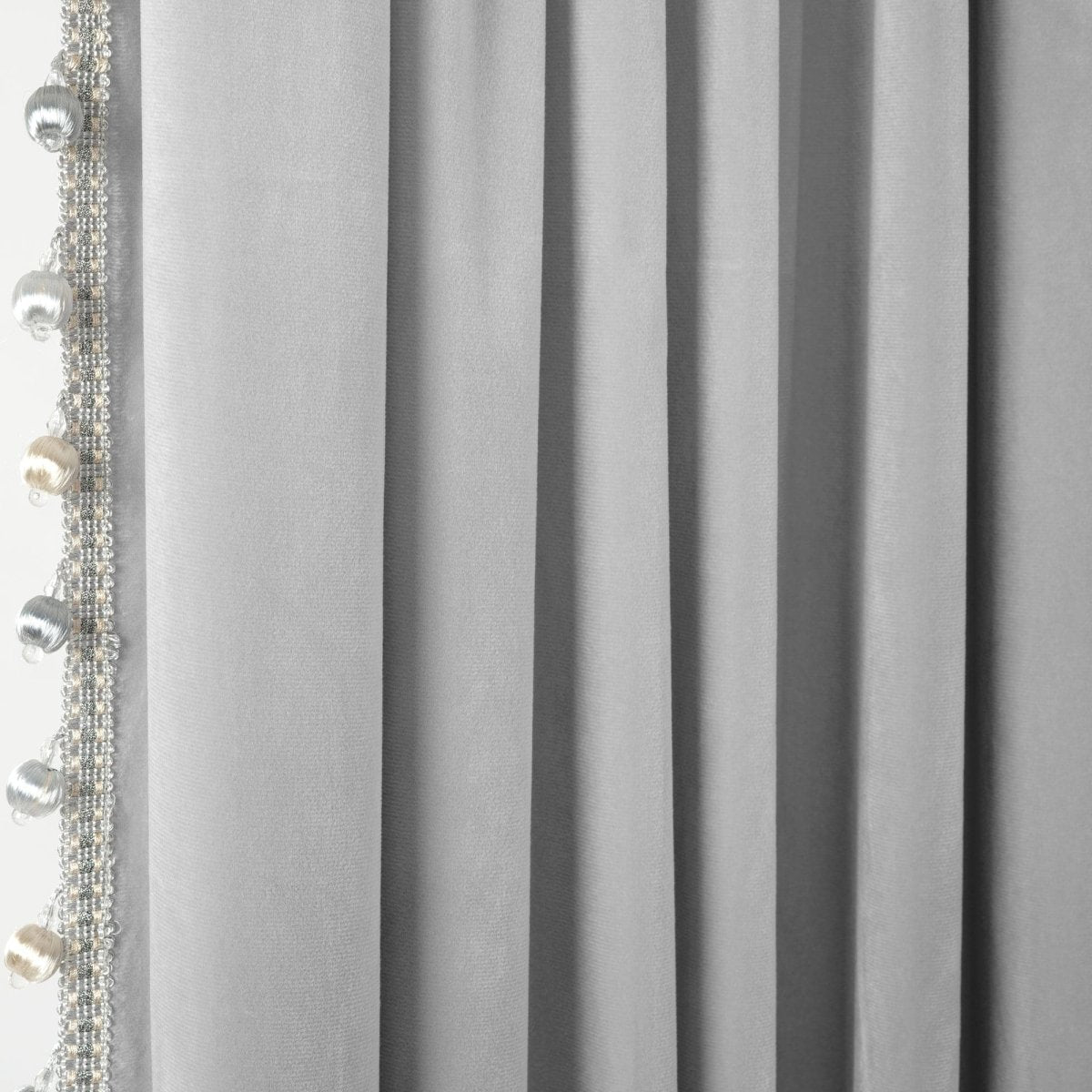 Luxury Vintage Velvet With Silky Pompom Trim Window Curtain (Single Panel)