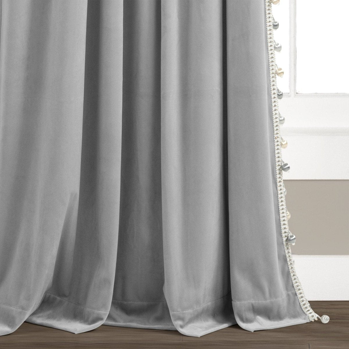 Luxury Vintage Velvet With Silky Pompom Trim Window Curtain (Single Panel)
