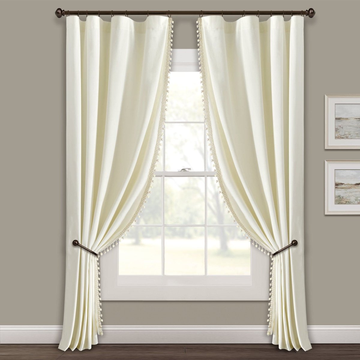 Luxury Vintage Velvet With Silky Pompom Trim Window Curtain (Single Panel)