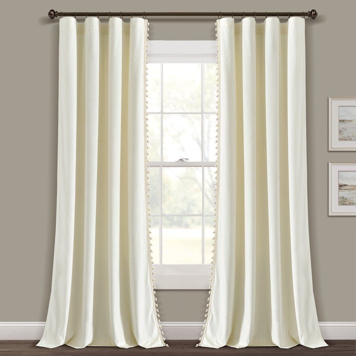 Luxury Vintage Velvet With Silky Pompom Trim Window Curtain (Single Panel)