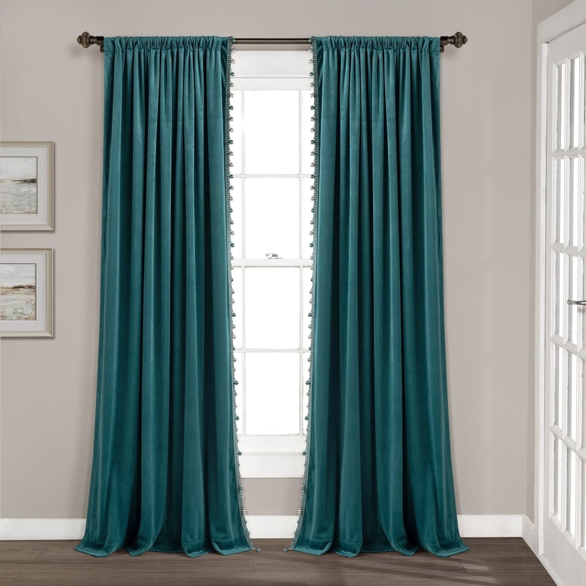 Luxury Vintage Velvet With Silky Pompom Trim Window Curtain (Single Panel)
