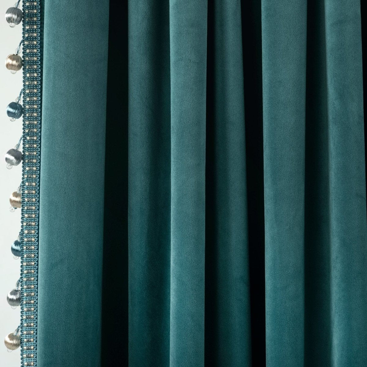 Luxury Vintage Velvet With Silky Pompom Trim Window Curtain (Single Panel)