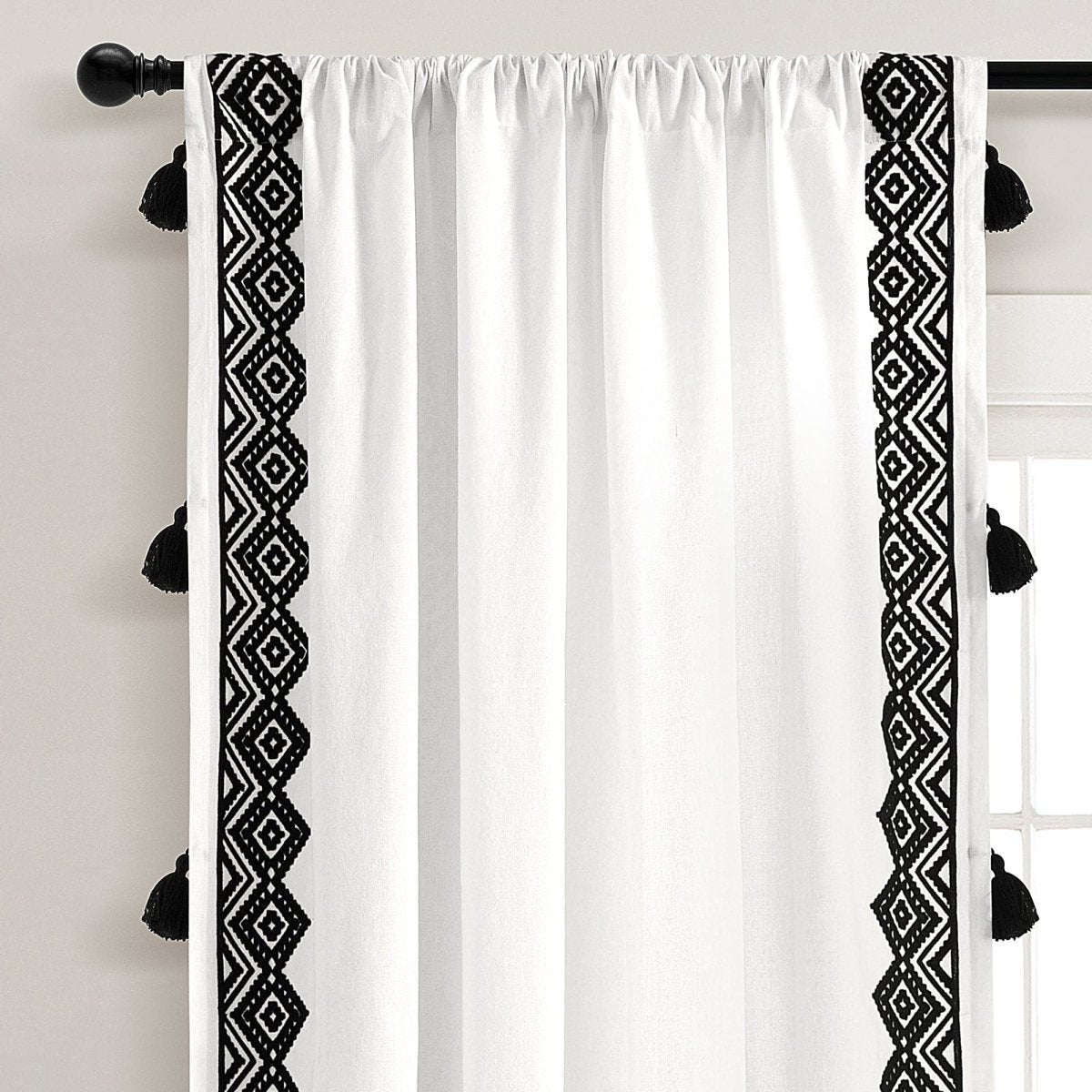 Aztec Diamond Border Tassel Window Curtain (Single Panel)