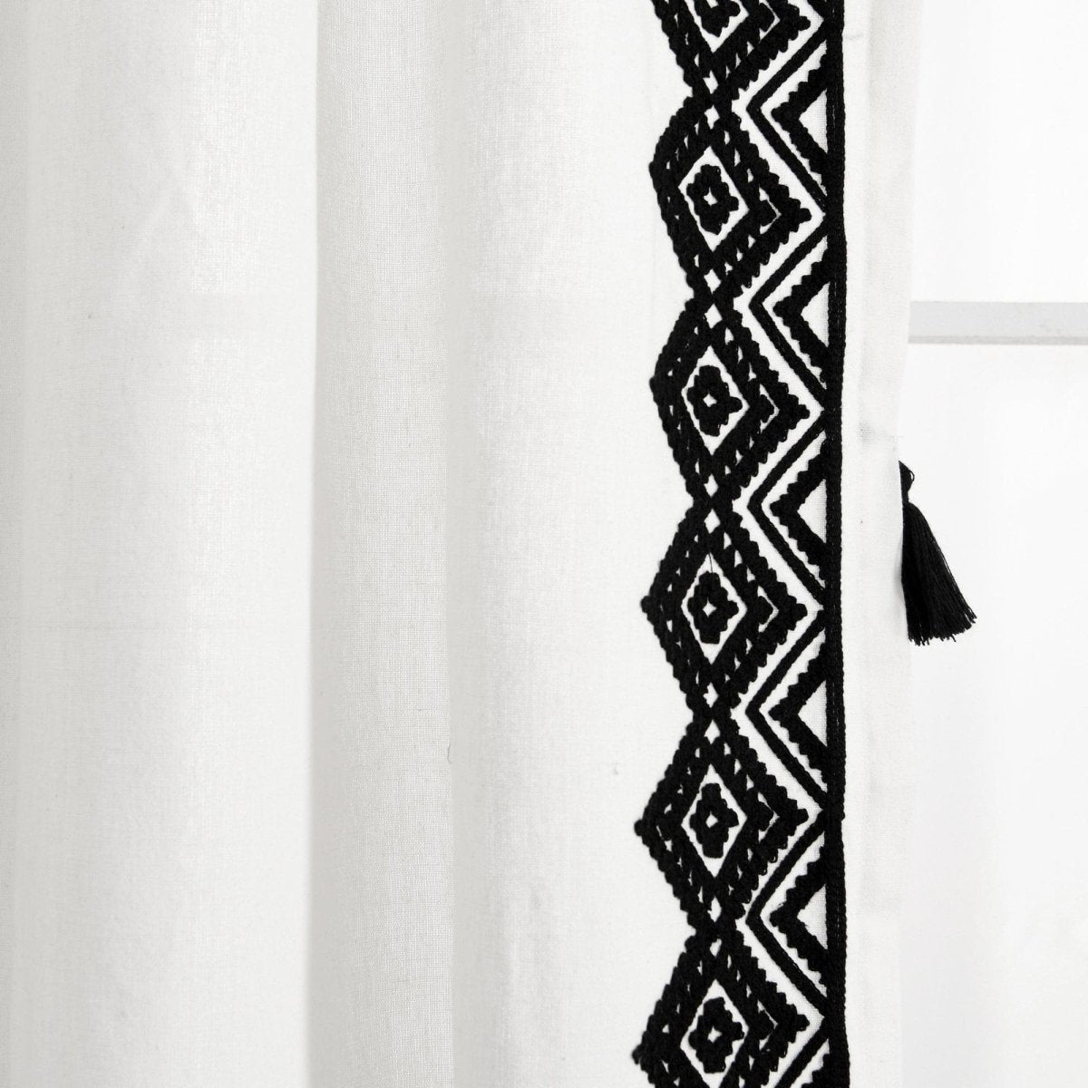 Aztec Diamond Border Tassel Window Curtain (Single Panel)