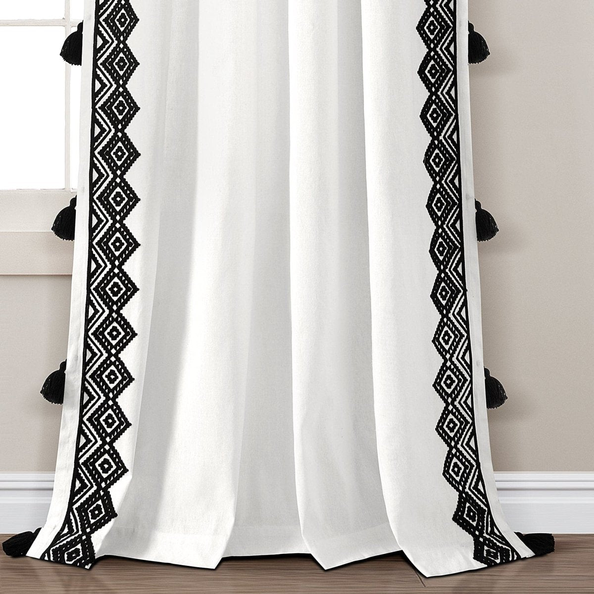 Aztec Diamond Border Tassel Window Curtain (Single Panel)