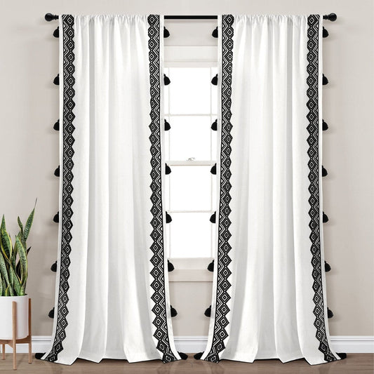 Aztec Diamond Border Tassel Window Curtain (Single Panel)