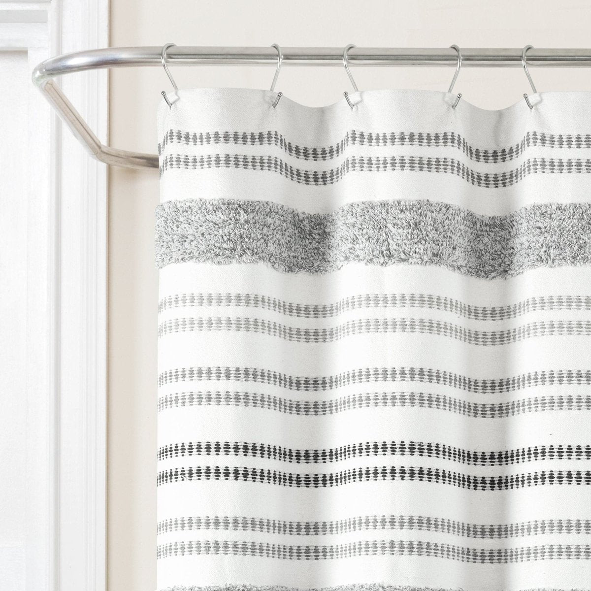 Modern Tufted Stripe Yarn Dyed Recycled Cotton Blend Shower Curtain
