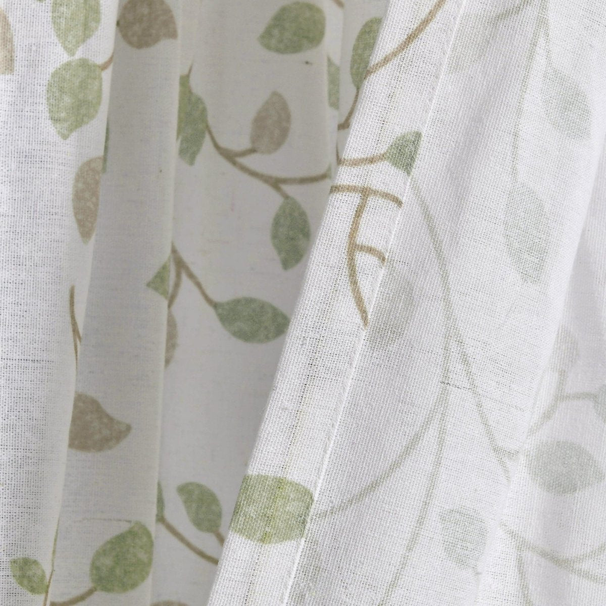 Linen Button Botanical Garden Window Curtain featuring a delicate leaf pattern on a soft white background.