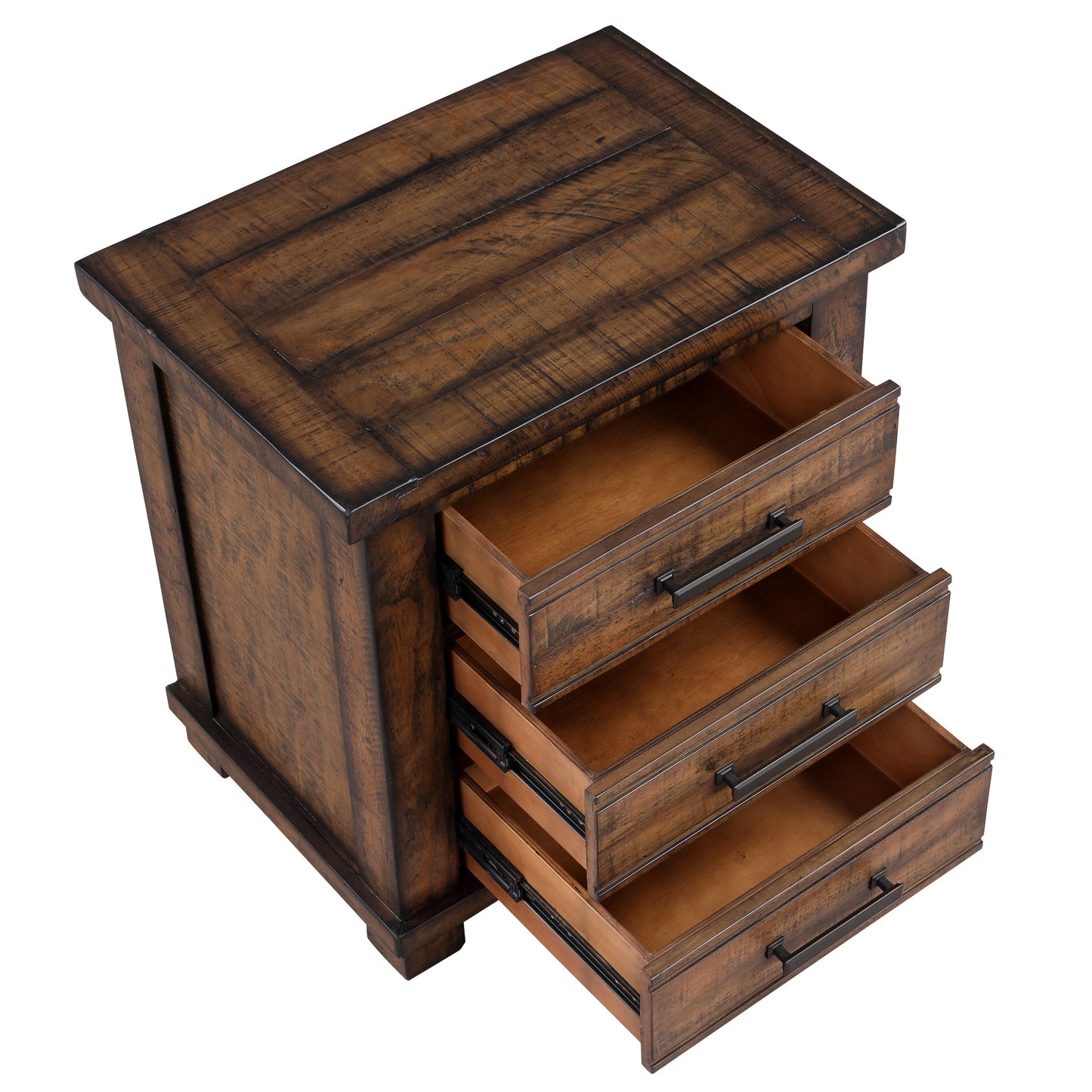 Rustic Three Drawer Reclaimed Solid Wood Nightstand