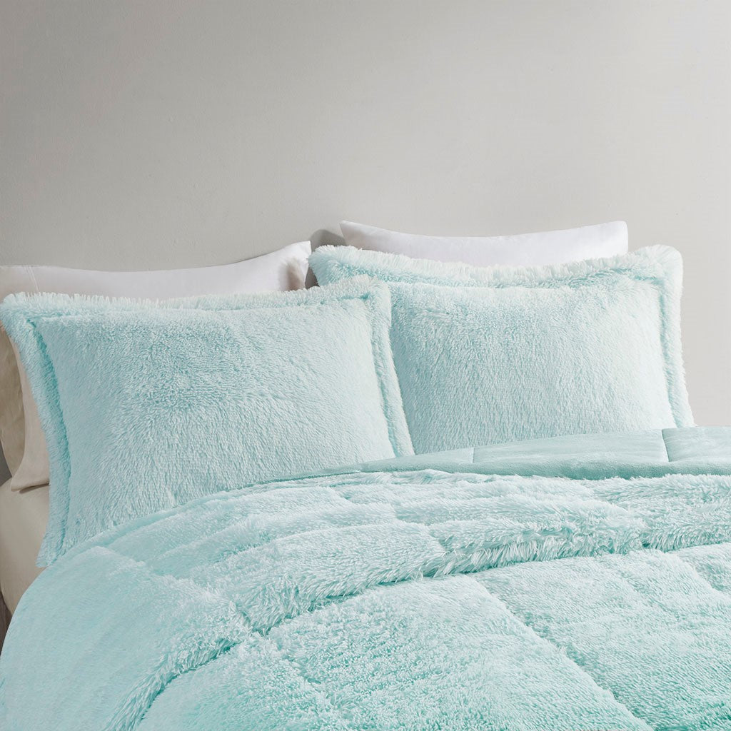 King/Cal King Ombre Shaggy Long Fur Comforter Mini Set