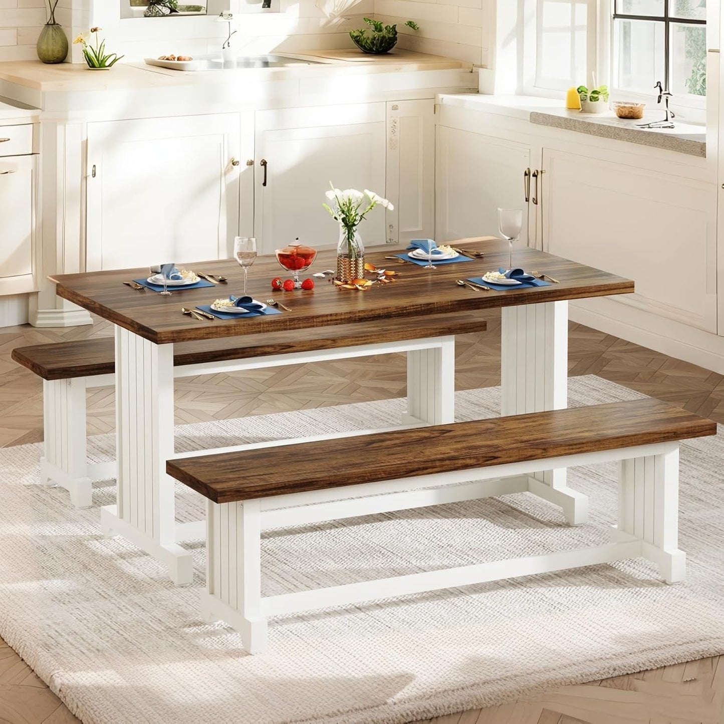 47" Farmhouse 3-Piece Dining Table Set for 2-4