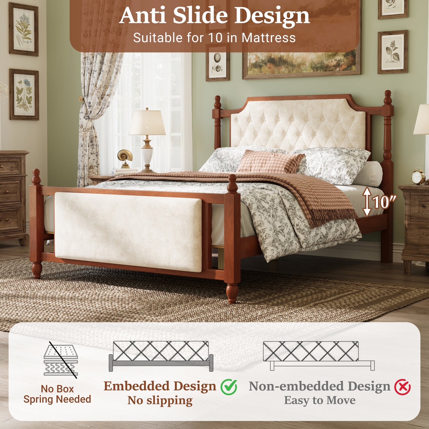 Queen Size Upholstered Platform Bed with Button Tufted Headboard