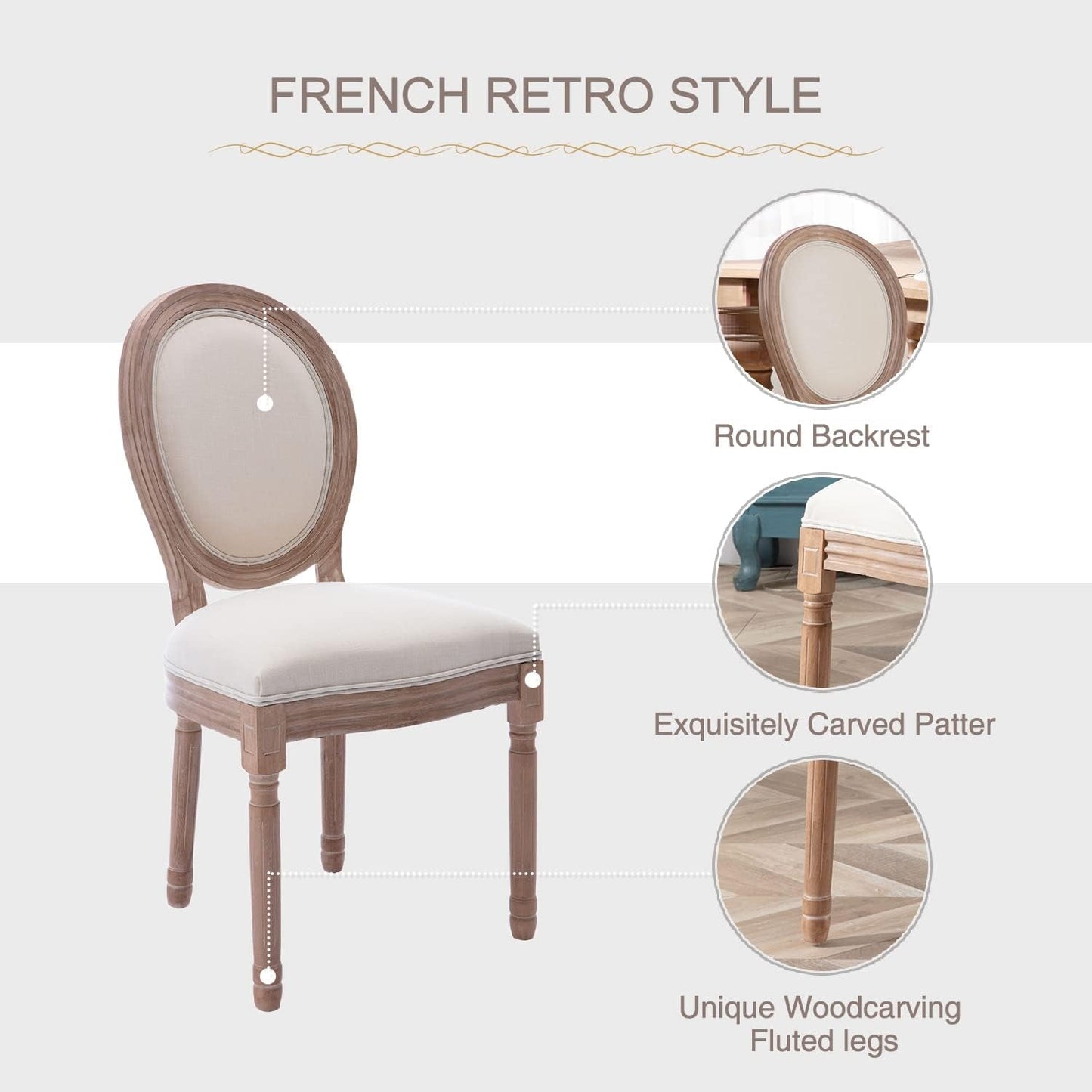 French Country Dining Chairs Set Of 4 With Carved Solid Wood Frames