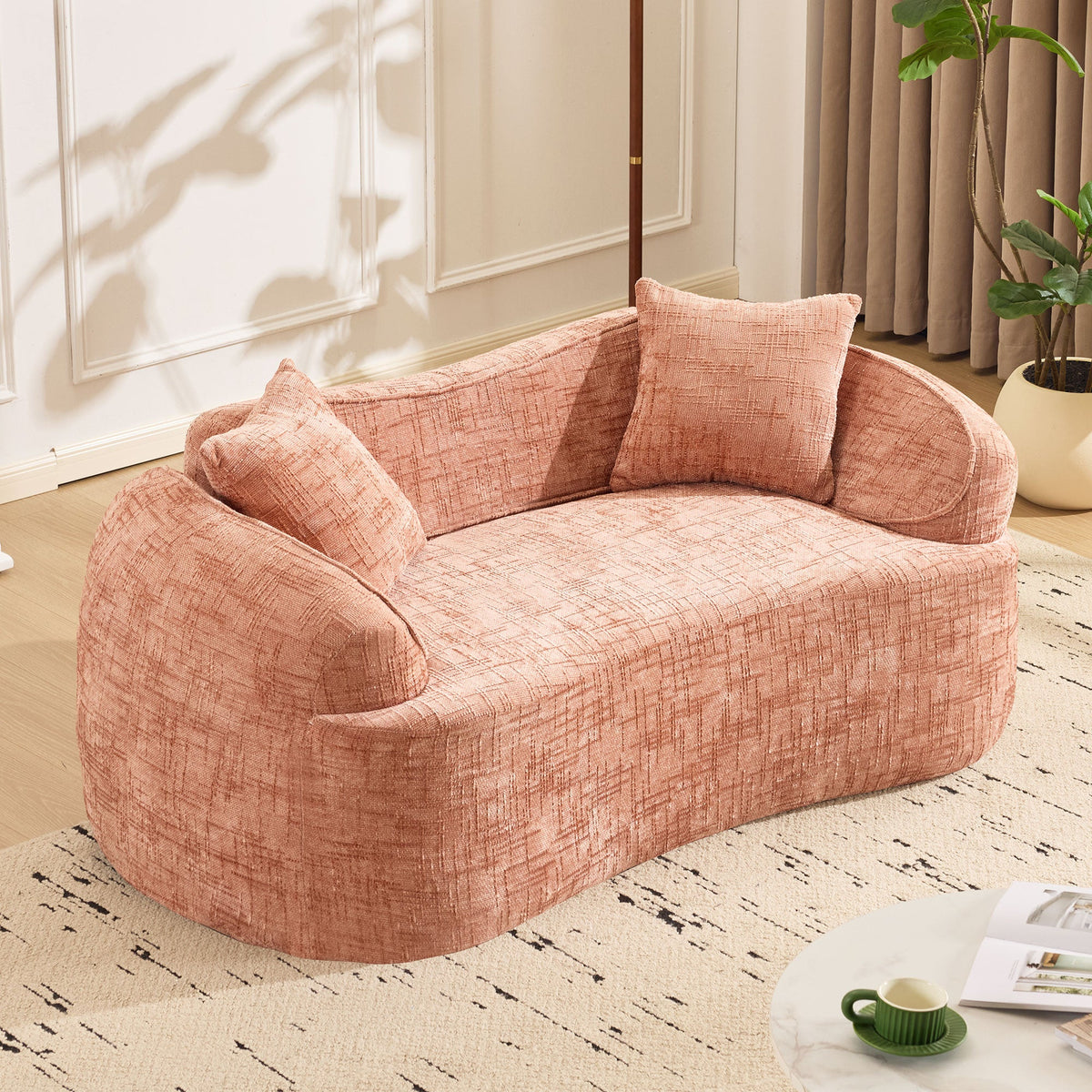 Pink Curved Two-Person Compress Sofa