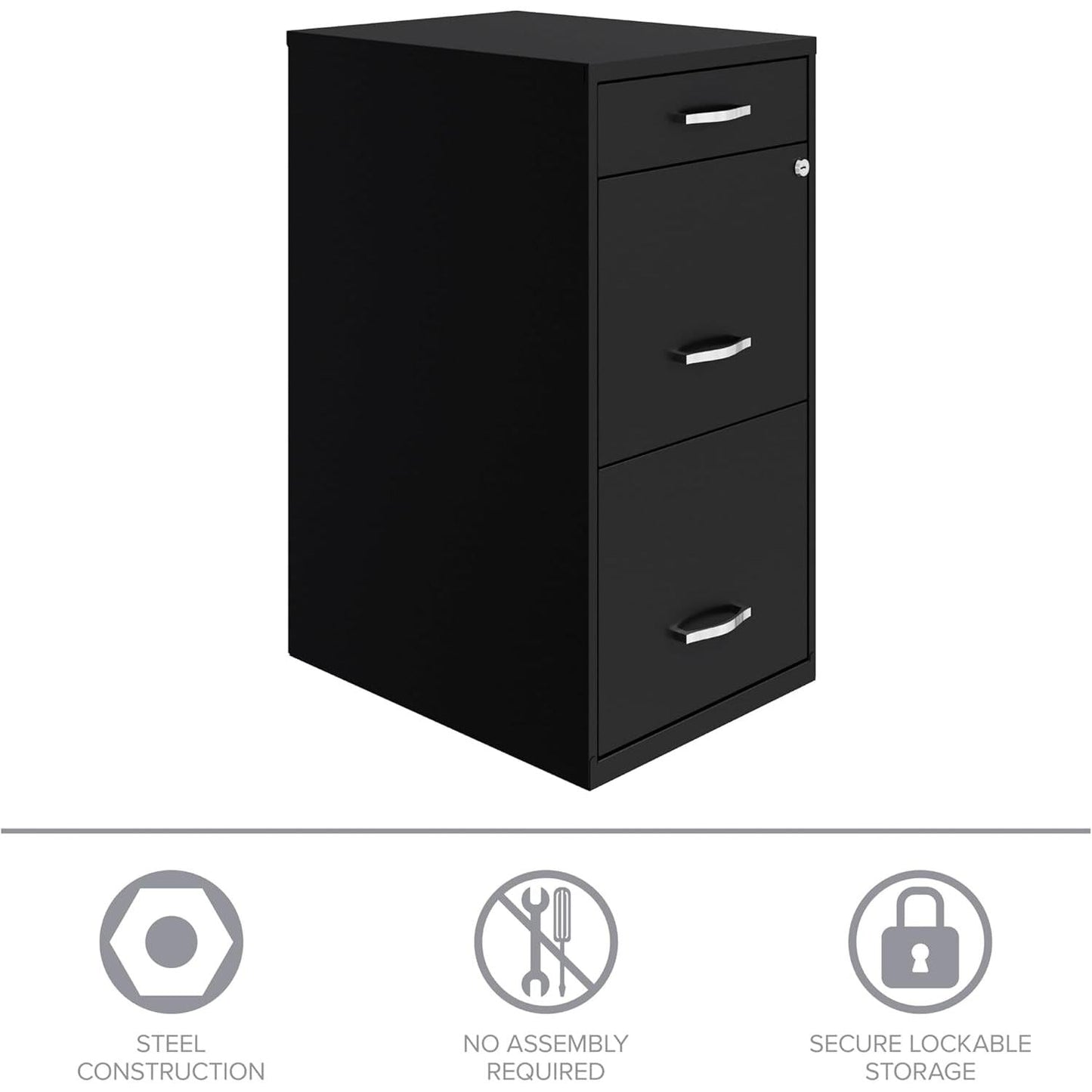 Locking 3 Drawer File Cabinet For Home Office Storage