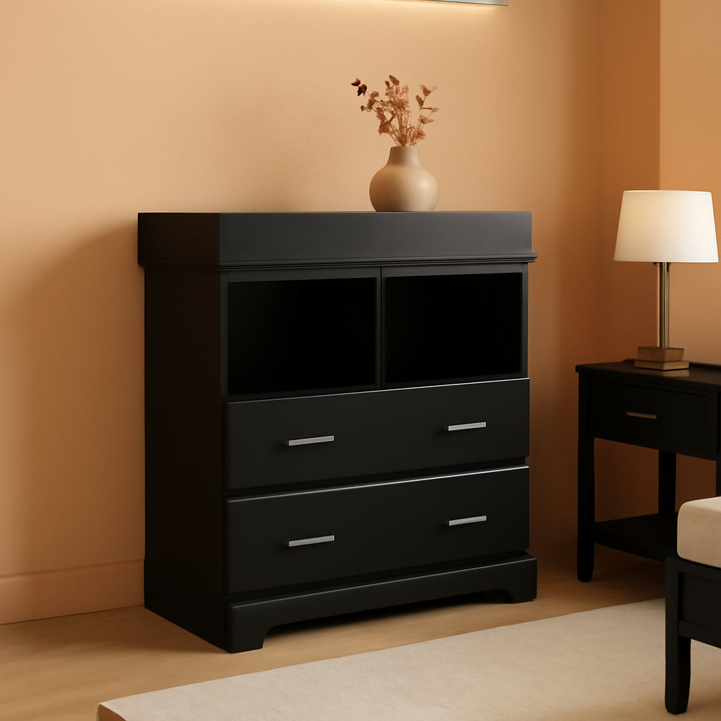 Brookside 2 Drawer Changing Table Dresser Black Topper