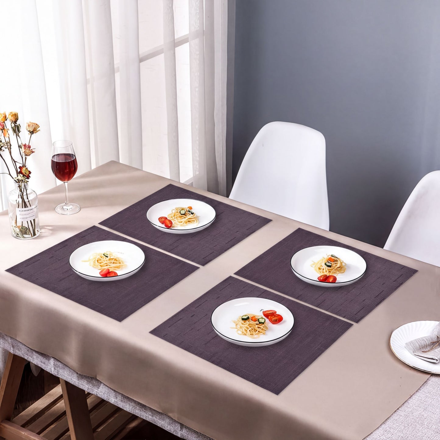 PVC Placemats – Burgundy Dining Table Mats | Non Slip, Heat Resistant, Easy Clean
