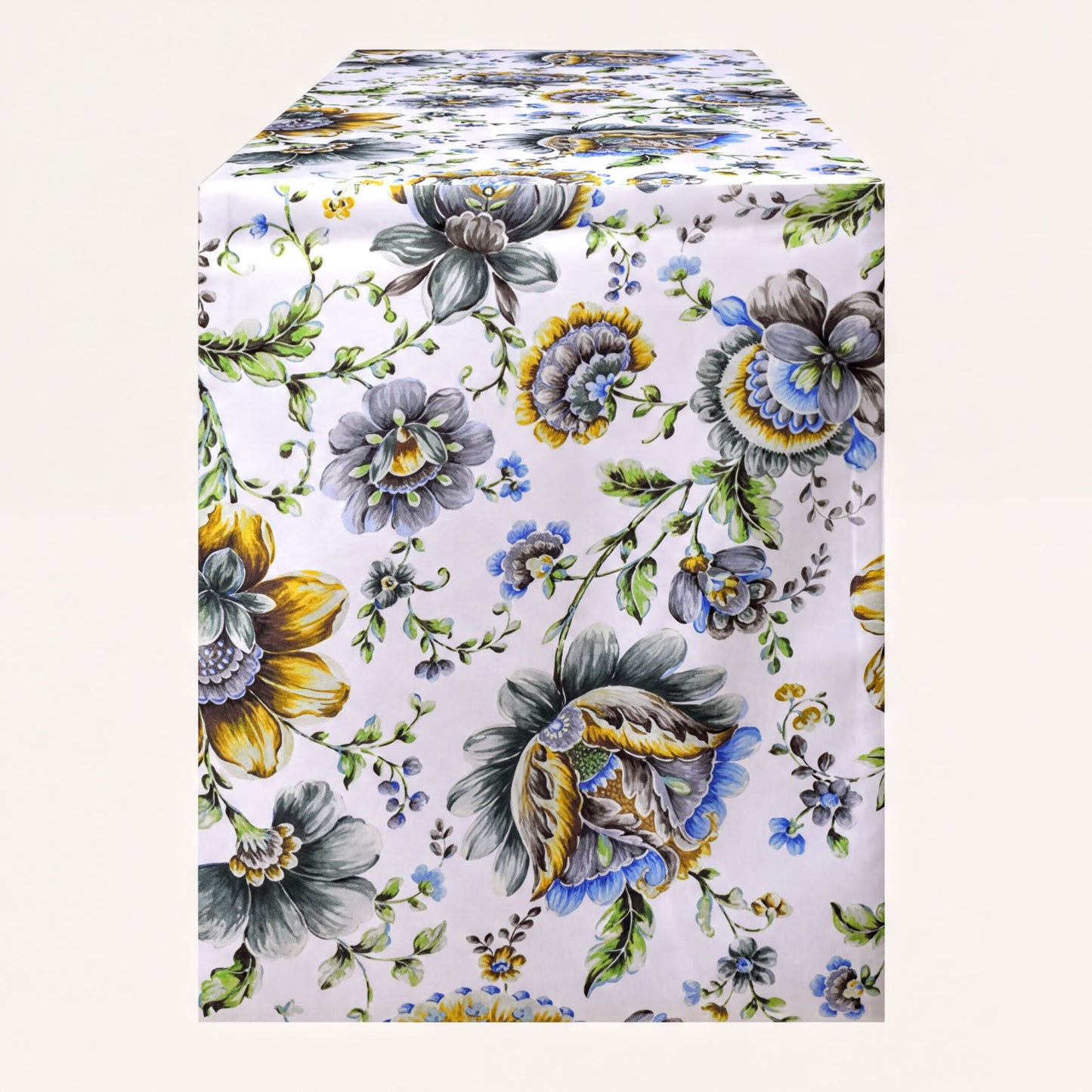Printed Table Runner - Blue Floral Dining Decor | Handmade Polyester Runner