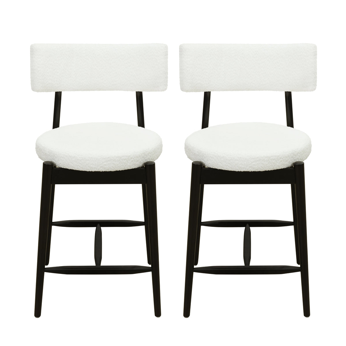 Mid Century Modern Counter Stool Set of 2 - Black & Beige