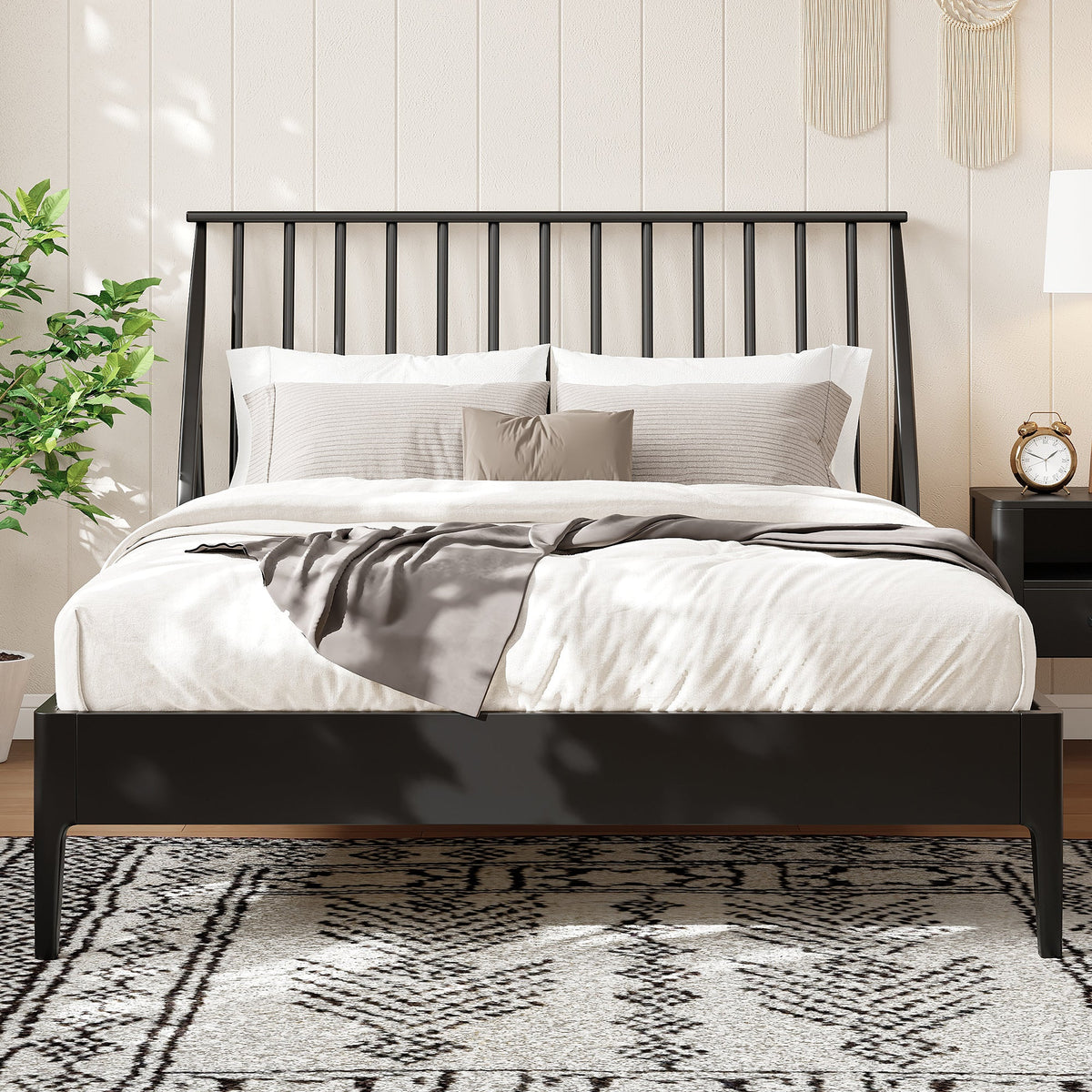 Solid Bamboo Wood Spindle Platform King Bed