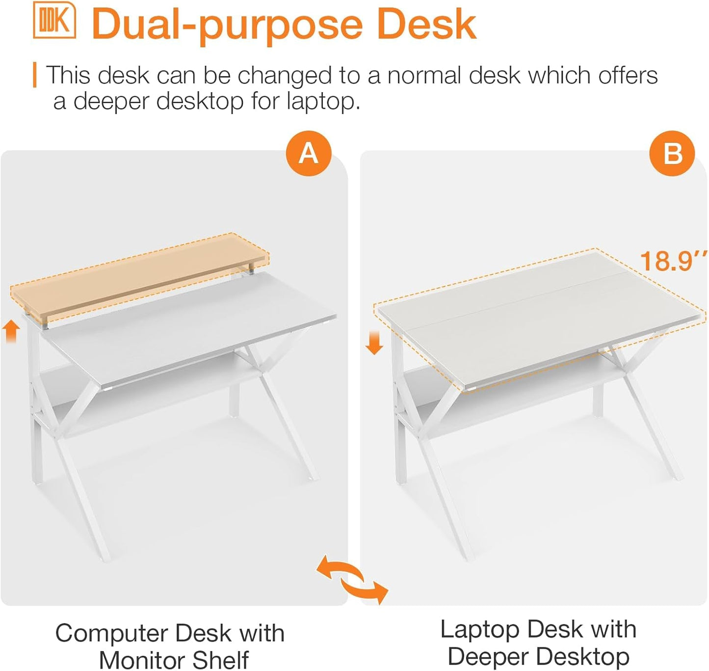 27.5 Inch White Computer Desk With Storage Shelves